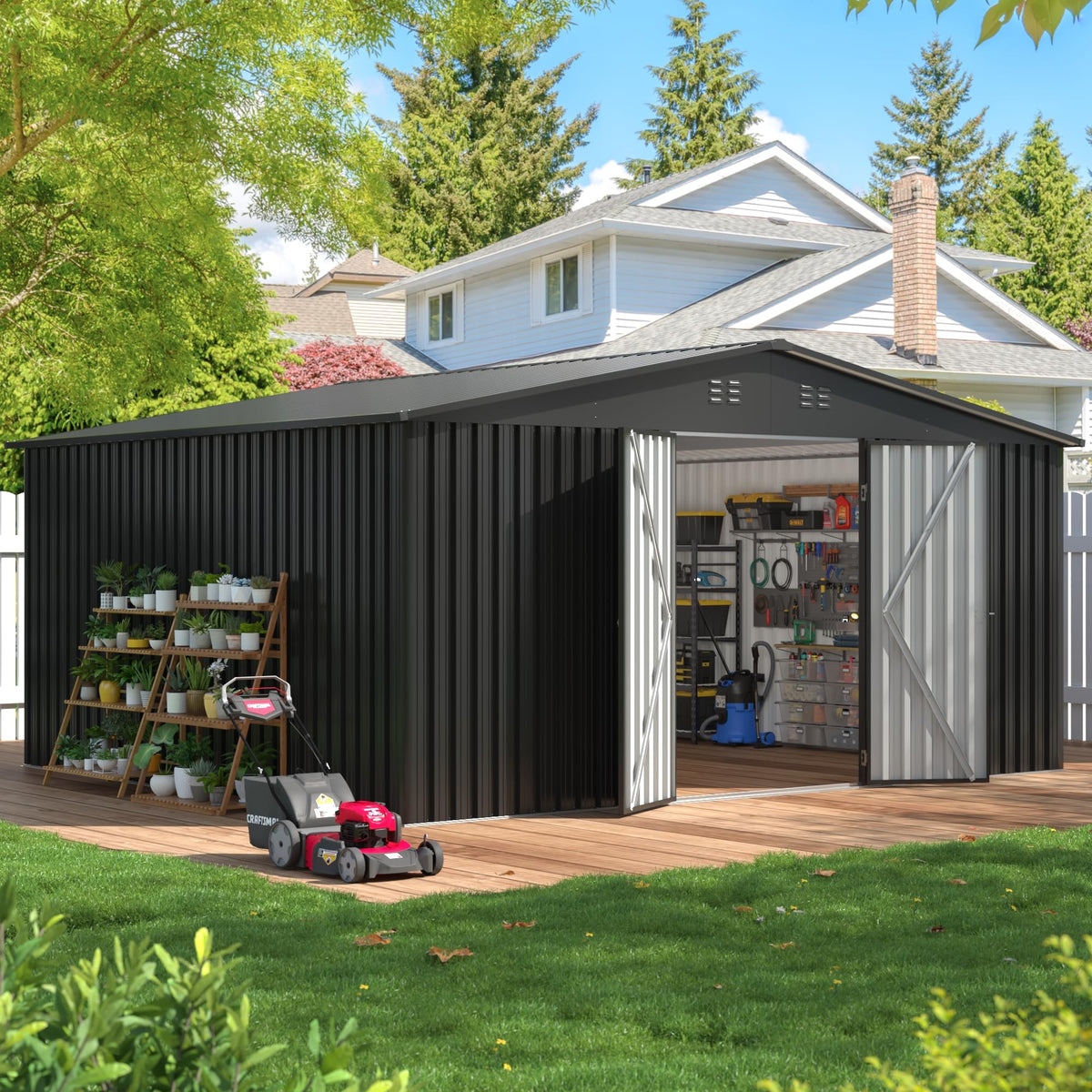 14x12 FT Metal Outdoor Storage Shed with Lockable Door B52393